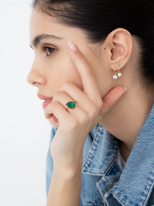 2.19ct Tilted Pear Emerald Button Back Ring View 2