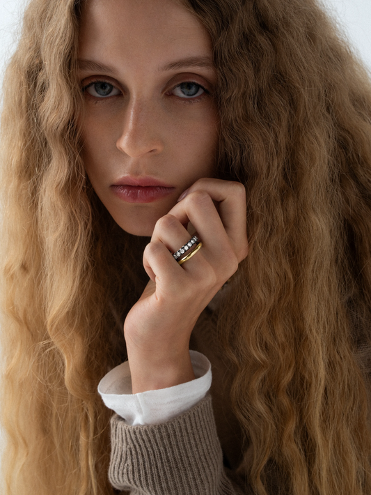 Medium Cut-Down Blackened Gold Band View 3