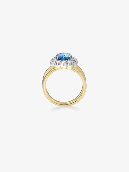 5.20ct Oval Sapphire & Diamond Halo Daisy Ring View 3