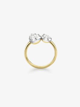 Toi et Moi Tilted Pear & Heart-Shaped Diamond Button Back Ring