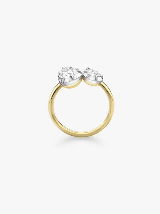Toi et Moi Tilted Pear & Heart-Shaped Diamond Button Back Ring View 3