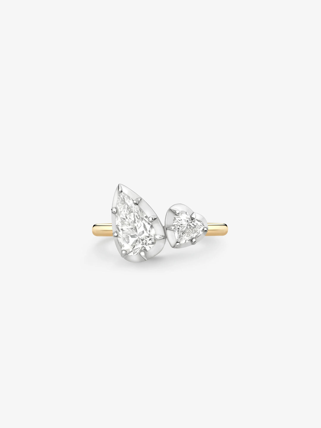 Toi et Moi Tilted Pear & Heart-Shaped Diamond Button Back Ring  View 1