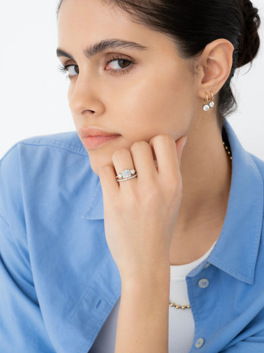 1.51ct Three Stone Cushion Diamond Button Back Ring View 3