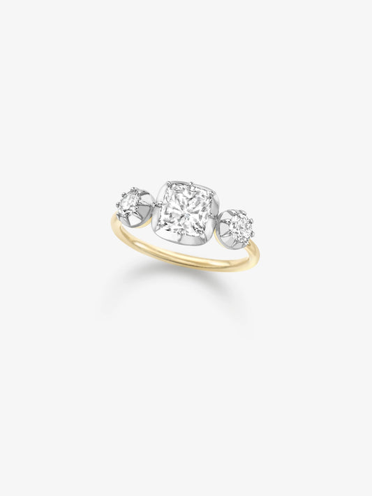 1.51ct Three Stone Cushion Diamond Button Back Ring View 2