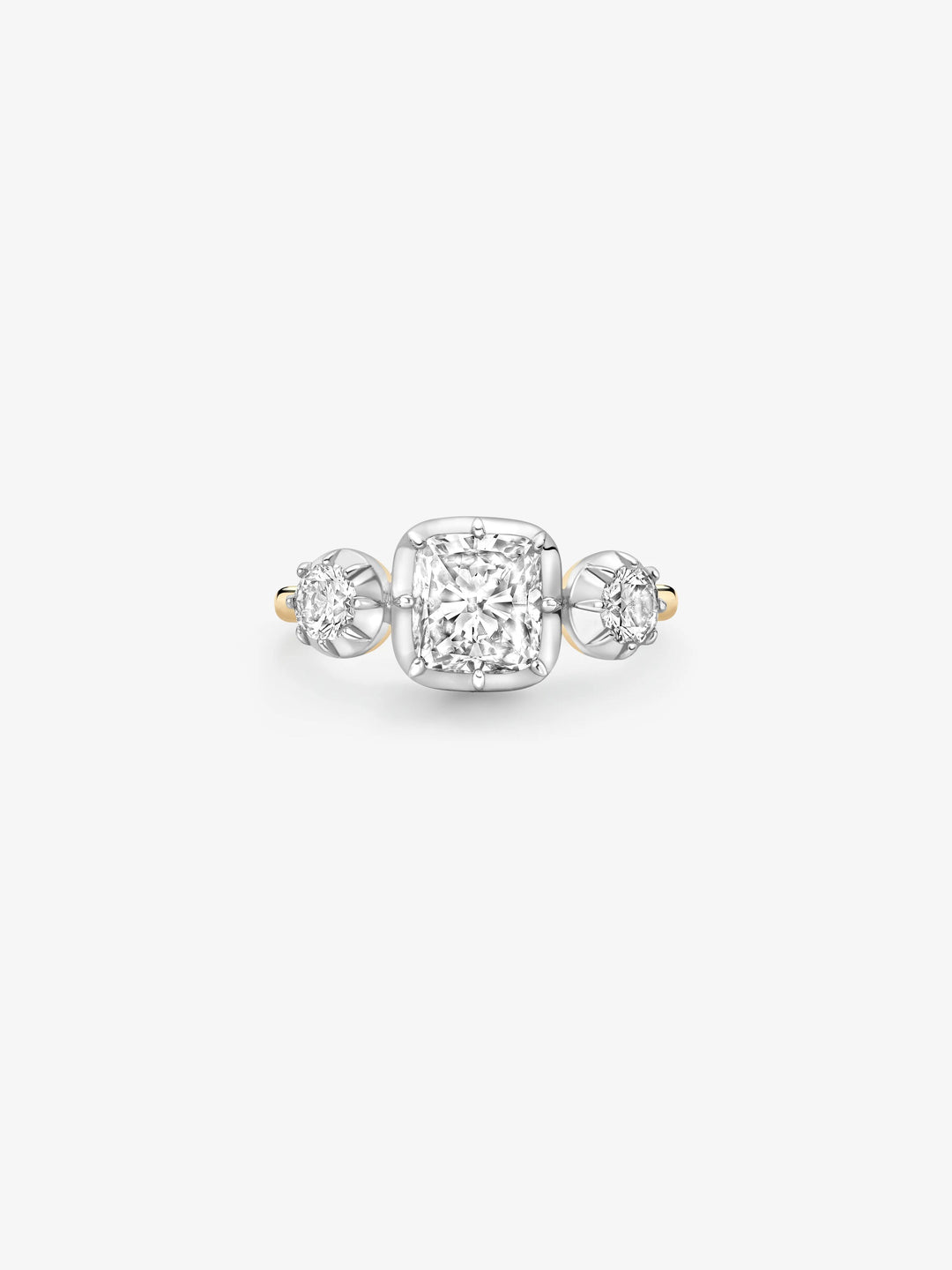 1.51ct Three Stone Cushion Diamond Button Back Ring  View 1
