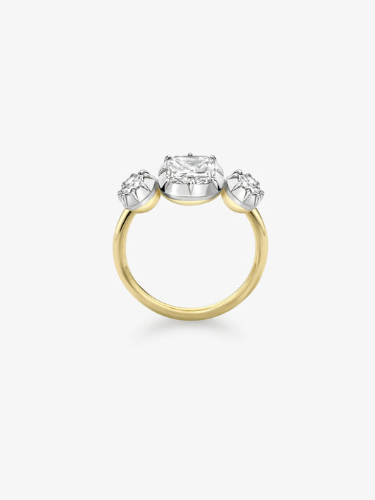 1.51ct Three Stone Cushion Diamond Button Back Ring View 4