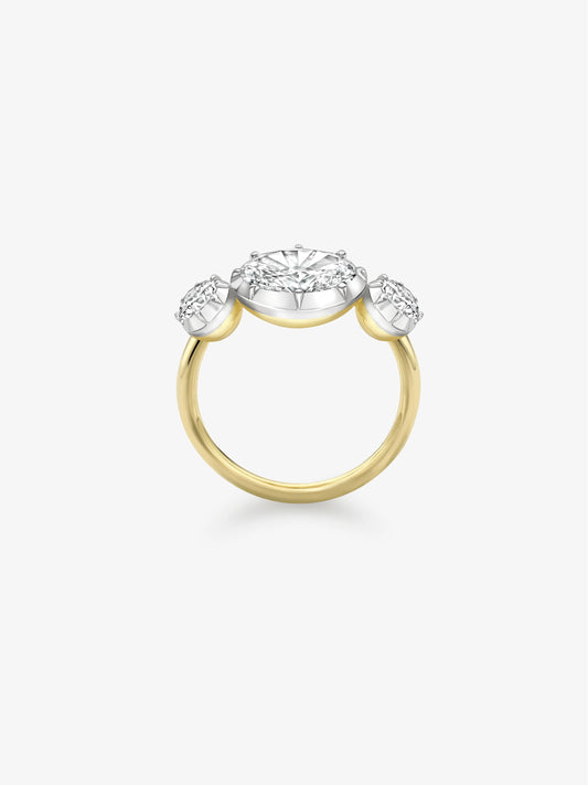 1.51ct Three Stone Oval Diamond Button Back Ring View 4