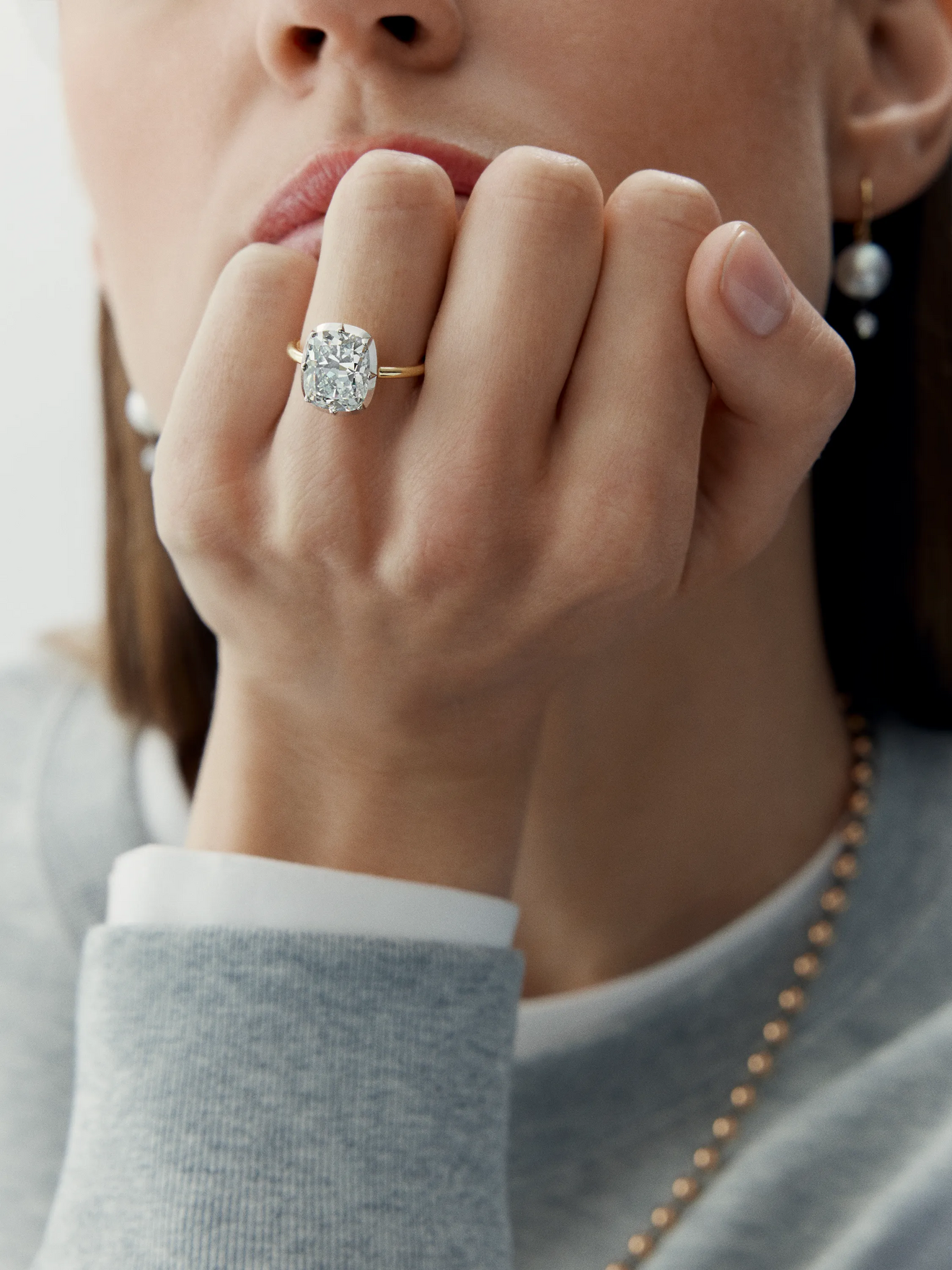 5.15ct North-South Cushion Cut Diamond Button Back Ring View 3