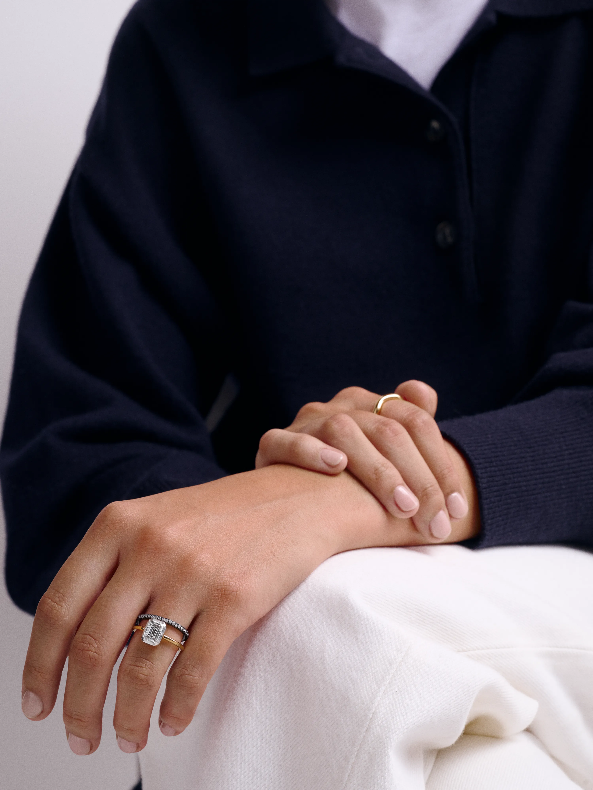 1.50ct Emerald Cut Diamond & White Gold Button Back Ring View 3