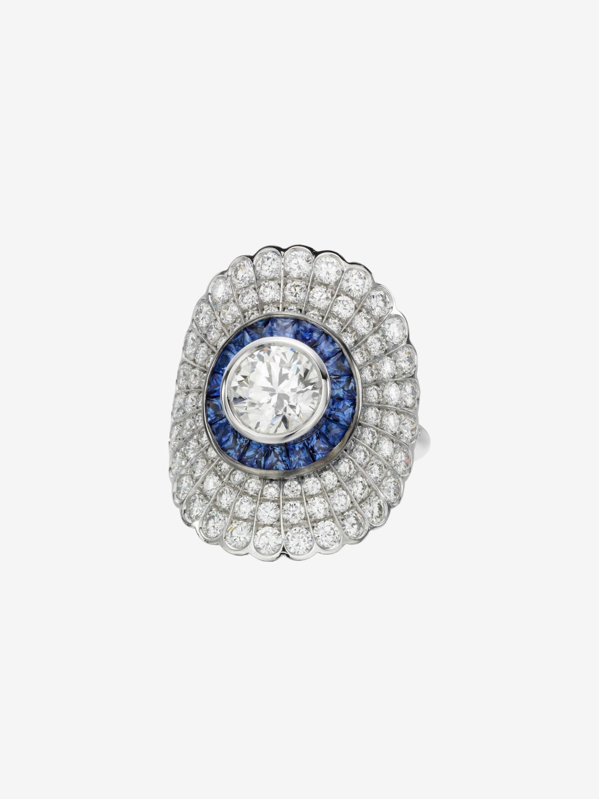 Sapphire & Diamond Daisy Halo Ring View 1