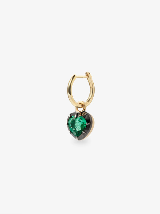 0.40ct Heart-Shaped Emerald & Blackened Gold Single Gypset Hoop Earring View 2