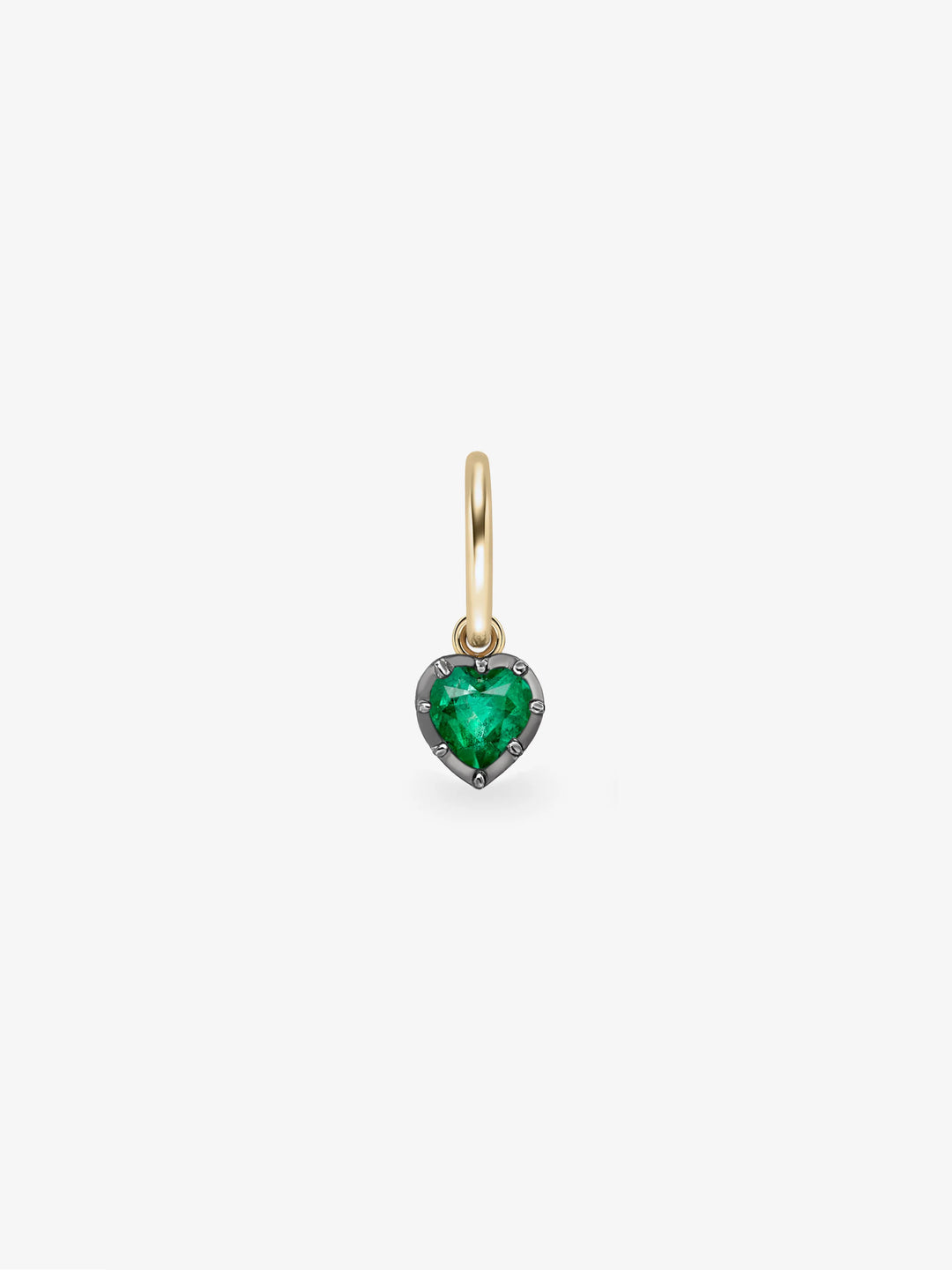 0.40ct Heart-Shaped Emerald & Blackened Gold Single Gypset Hoop Earring  View 1