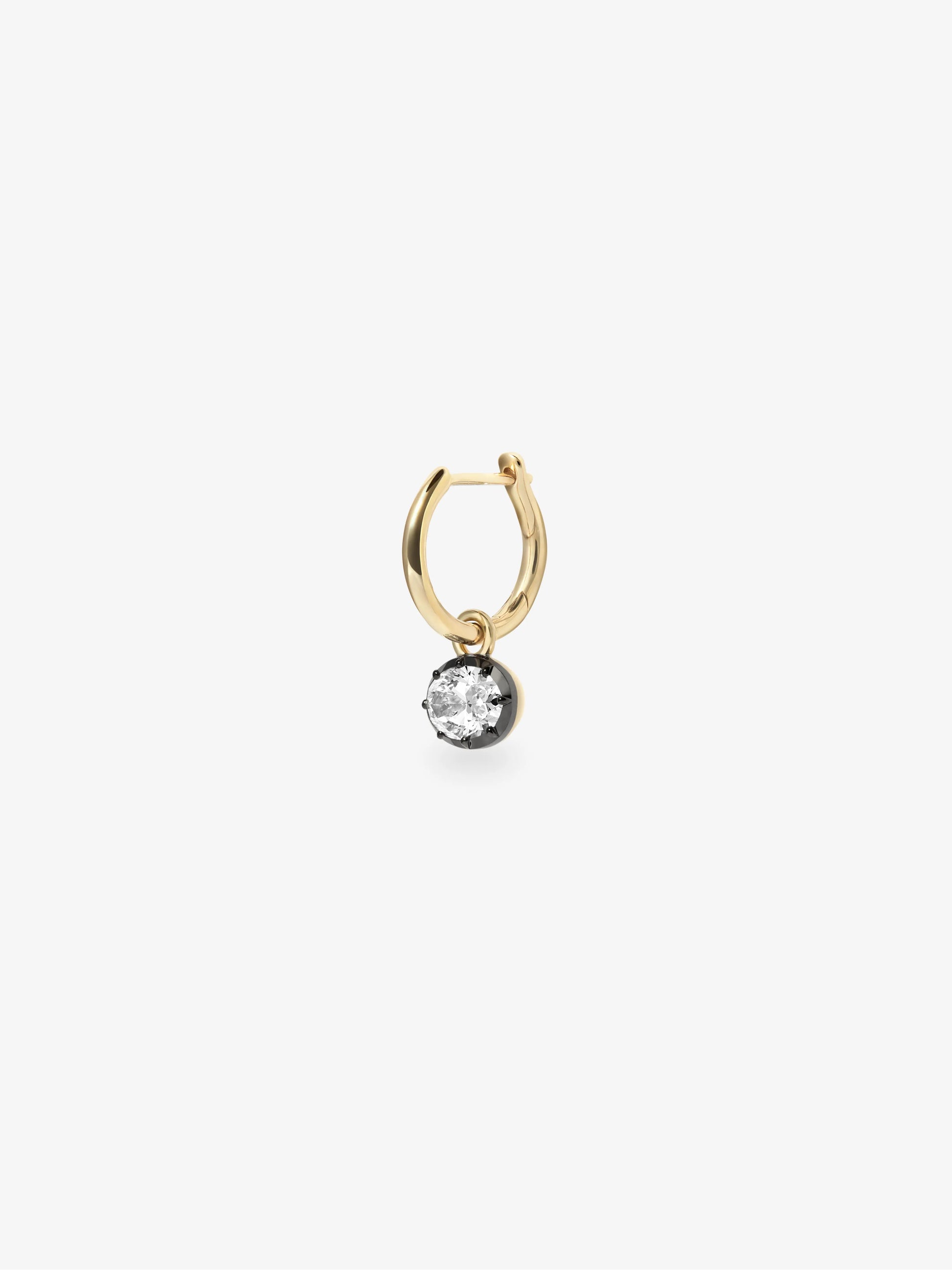 0.50ct East-West Oval Diamond & Blackened Gold Single Gypset Hoop Earring View 2