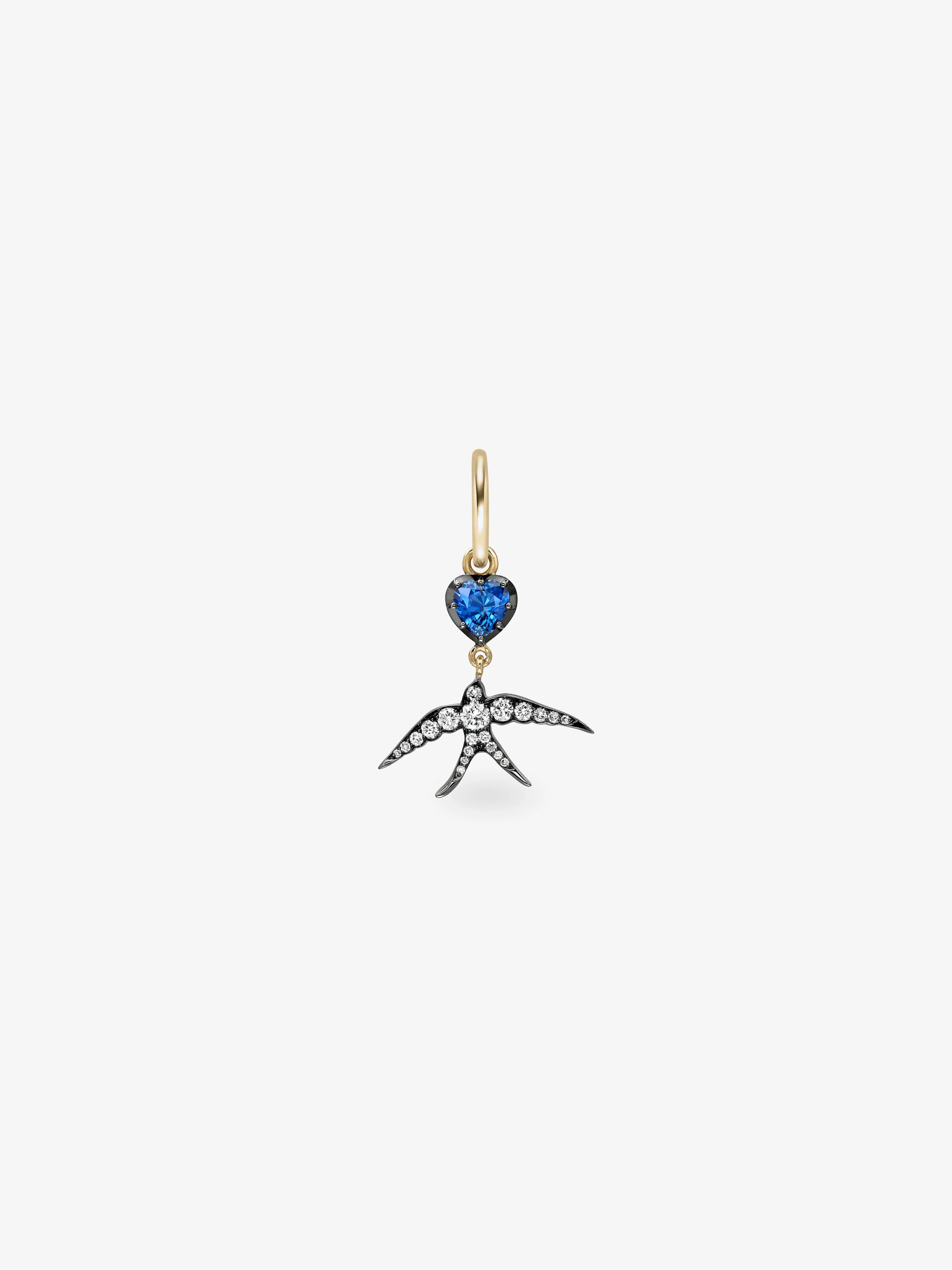 Hello Sailor Heart-Shaped Sapphire & Swallow Single Gypset Hoop Earring View 1