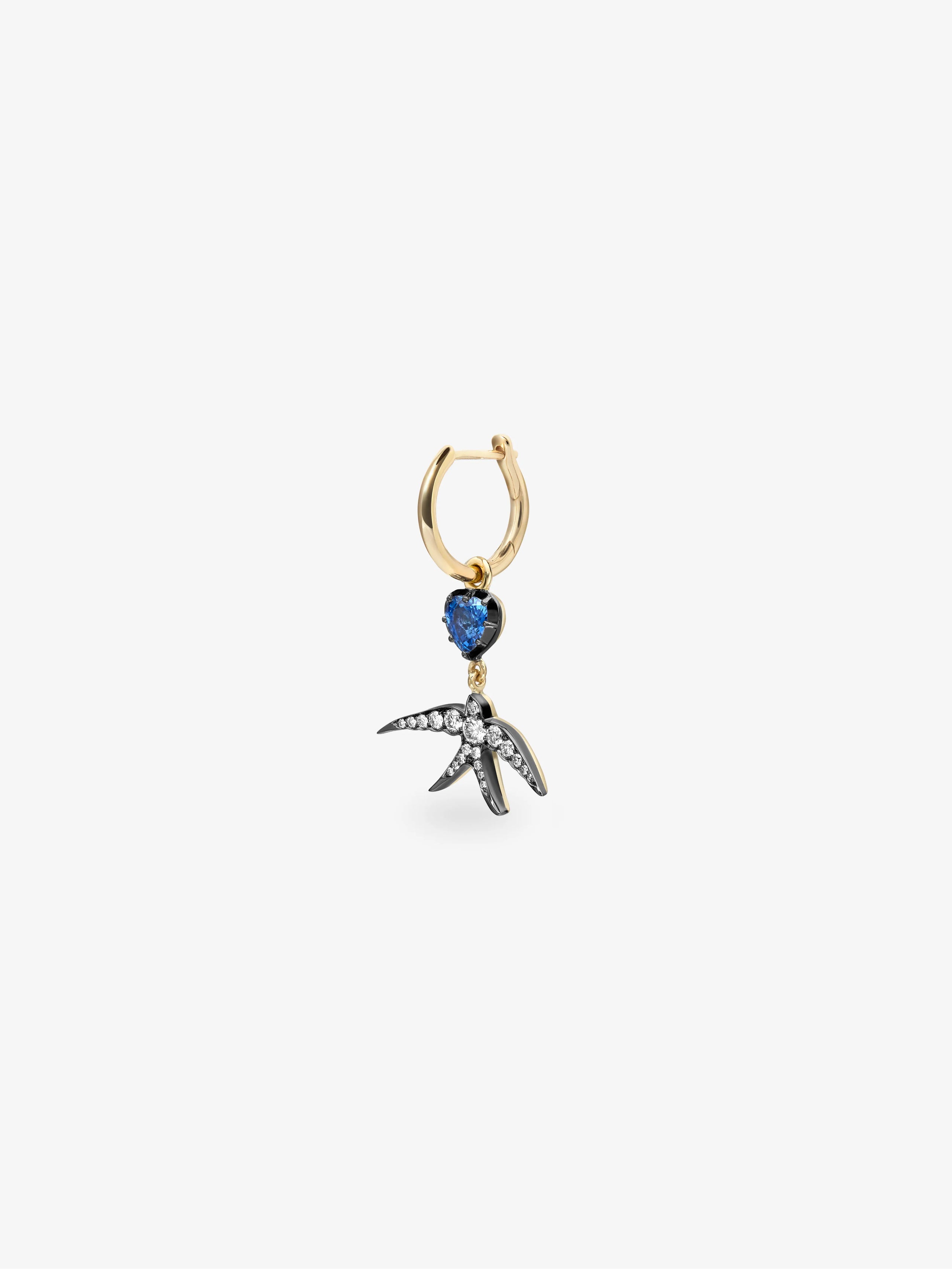 Hello Sailor Heart-Shaped Sapphire & Swallow Single Gypset Hoop Earring View 2