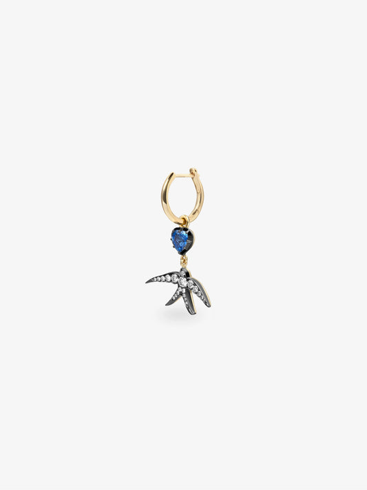 Hello Sailor Heart-Shaped Sapphire & Swallow Single Gypset Hoop Earring View 2
