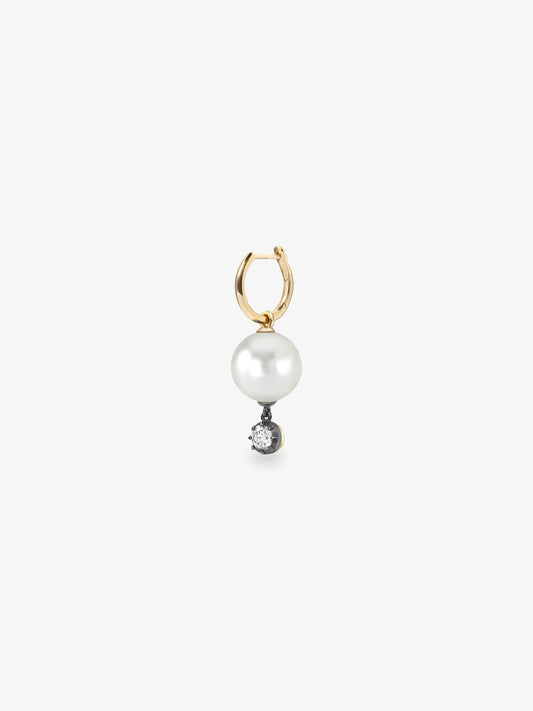 0.20ct Pearl & Diamond Single Gypset Hoop Earring View 2