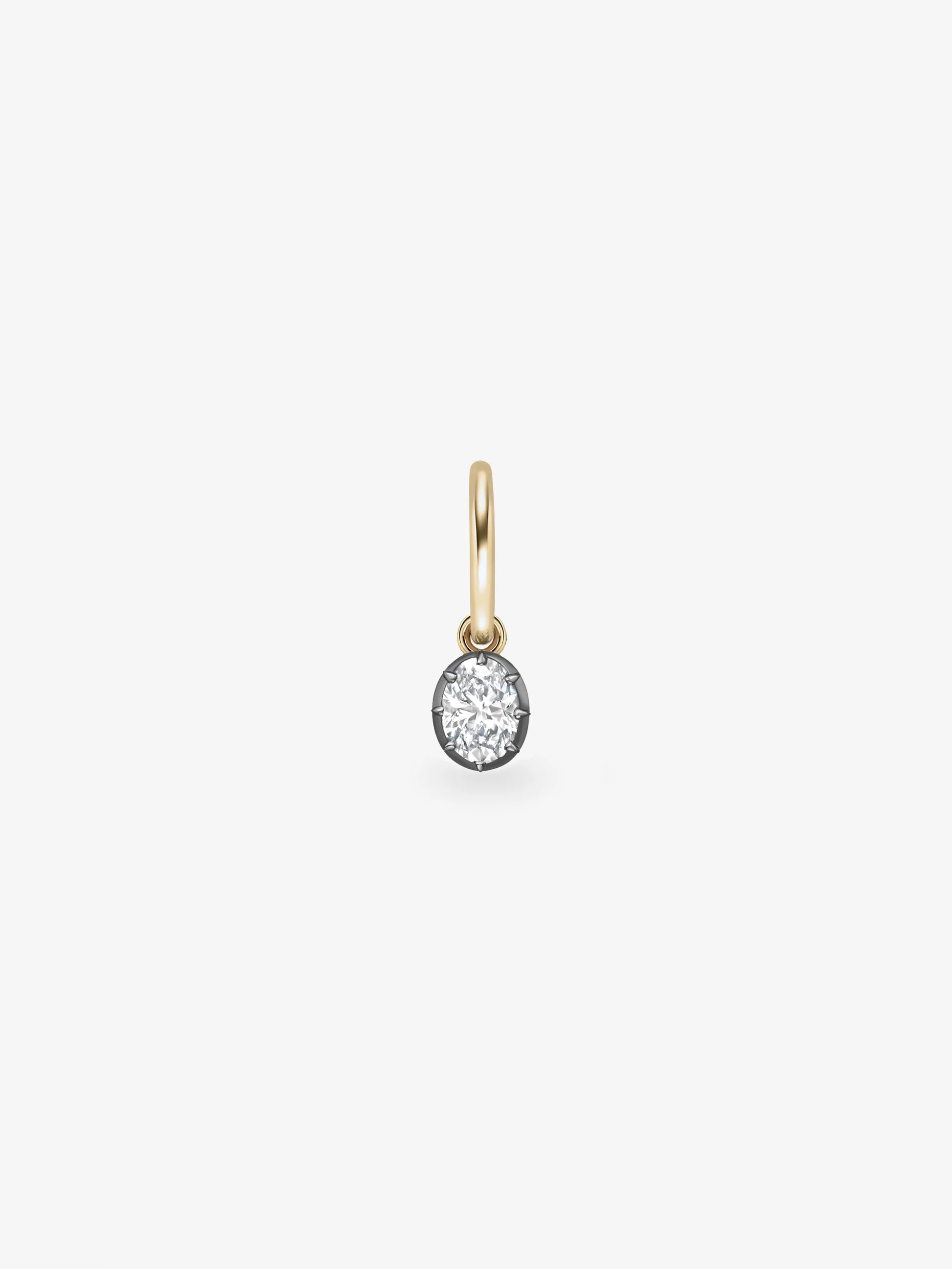 0.50ct Oval Diamond & Blackened Gold Single Gypset Hoop Earring View 1