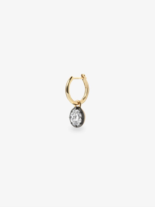 0.50ct Oval Diamond & Blackened Gold Single Gypset Hoop Earring View 2