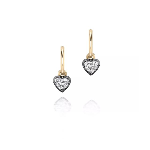 0.50ct Heart-Shaped Diamond & Blackened Gold Gypset Hoop Earrings