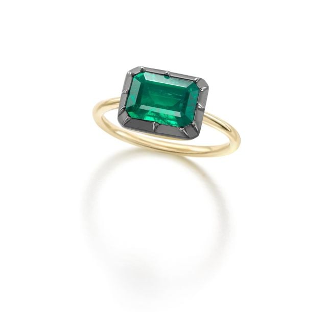 Signature 2.5ct Emerald & Blackened Gold East-West Button Back Ring