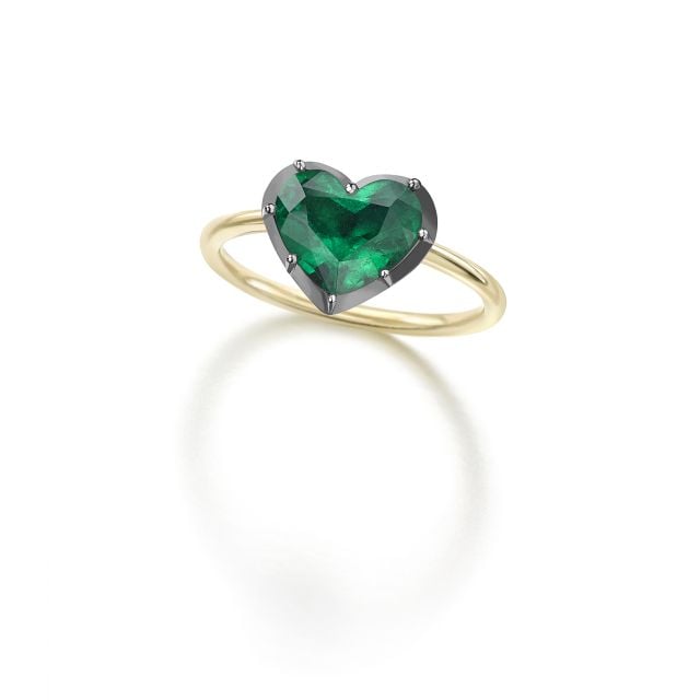 Signature 2ct Heart-Shaped Emerald & Blackened Gold Button Back Ring