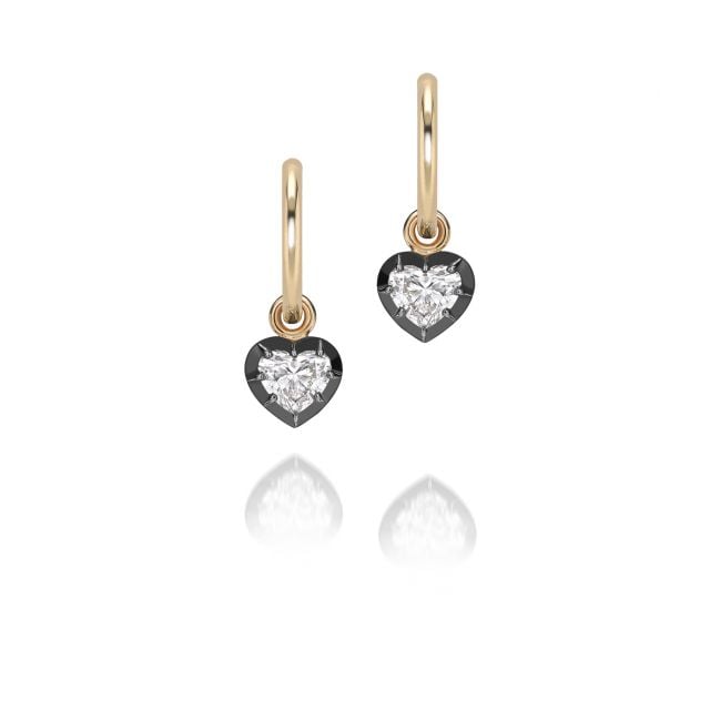 0.30ct Heart-Shaped Diamond & Blackened Gold Gypset Hoop Earrings