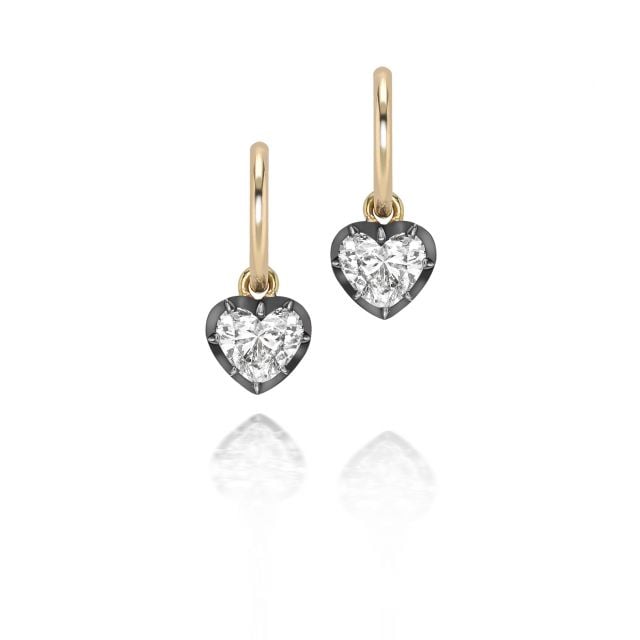 0.70ct Heart-Shaped Diamond & Blackened Gold Gypset Hoop Earrings