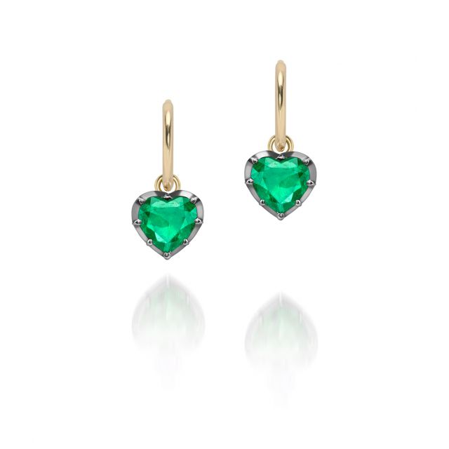 1ct Heart-Shaped Emerald & Blackened Gold Gypset Hoop Earrings