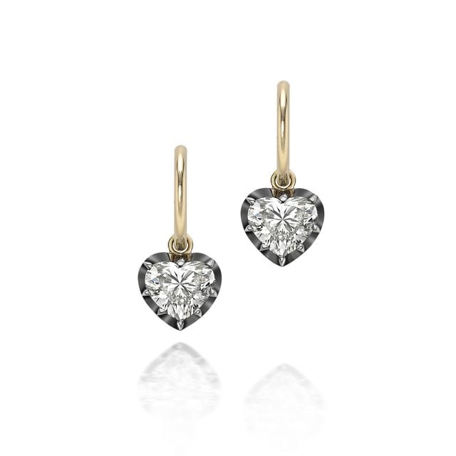 1ct Heart-Shaped Diamond & Blackened Gold Gypset Hoop Earrings