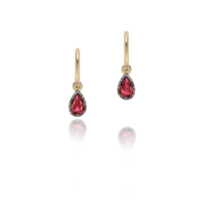 0.50ct Pear-Shaped Ruby & Blackened Gold Gypset Hoop Earrings