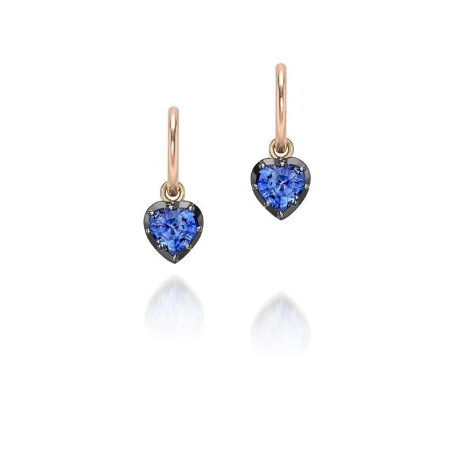 0.50ct Heart-Shaped Sapphire & Blackened Gold Gypset Hoop Earrings