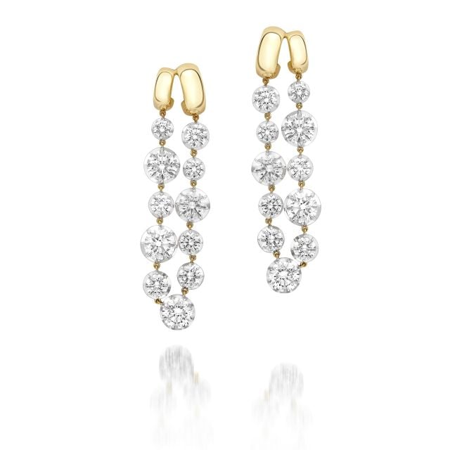 Solar Long White Gold Diamond Gypset Earrings