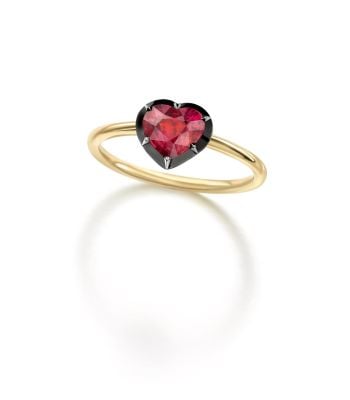 Signature Heart Shaped 1ct Ruby Button Back Ring