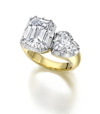 7.27ct Emerald Cut Diamond & Heart Toi et Moi Ring