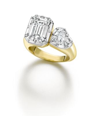 5.31ct Emerald Cut Diamond & Heart Toi et Moi Ring