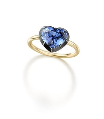 Signature 4ct Heart-Shaped Sapphire & Blackened Gold Button Back Ring