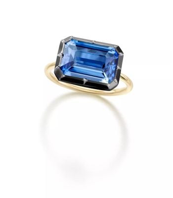 Signature 6.73ct Emerald Cut Sapphire East-West Button Back Ring