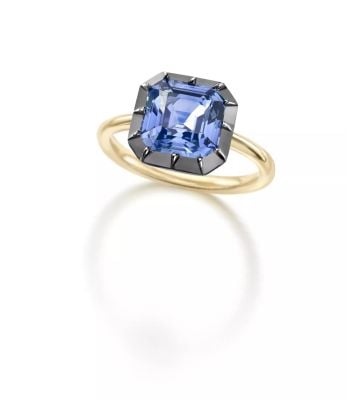 Signature 2.93ct Emerald Cut Sapphire & Blackened Gold Button Back Ring