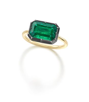 Signature 2.84ct Emerald & Blackened Gold East-West Button Back Ring