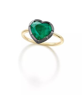 Signature 2.94ct Heart-Shaped Emerald & Blackened Gold Button Back Ring