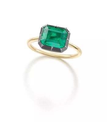 Signature 3.73ct Emerald & Blackened Gold East-West Button Back Ring
