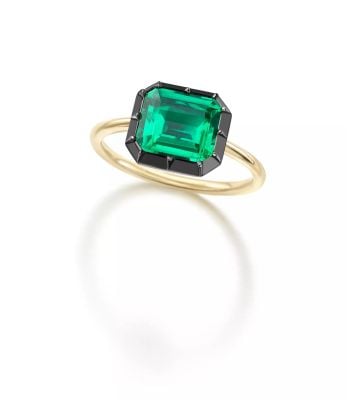 Signature 2.63ct Emerald & Blackened Gold East-West Button Back Ring