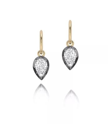0.70ct Pear-Shaped Diamond & Blackened Gold Gypset Hoop Earrings