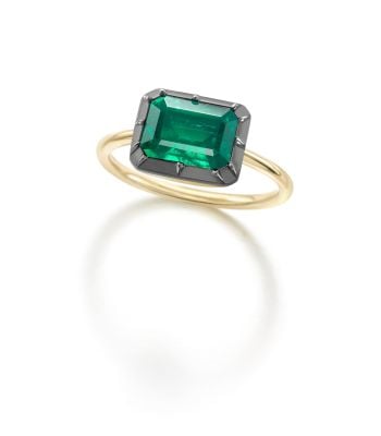 Signature 2.5ct Emerald & Blackened Gold East-West Button Back Ring