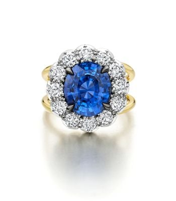 Oval 5.20ct Sapphire and Diamond Halo Daisy Ring
