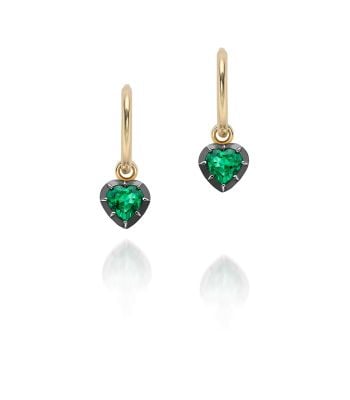 0.50ct Heart-Shaped Emerald & Blackened Gold Gypset Hoop Earrings