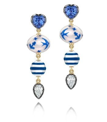 Hello Sailor Double Pearl, Diamond & Sapphire Earrings