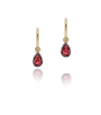 0.50ct Pear-Shaped Ruby & Blackened Gold Gypset Hoop Earrings